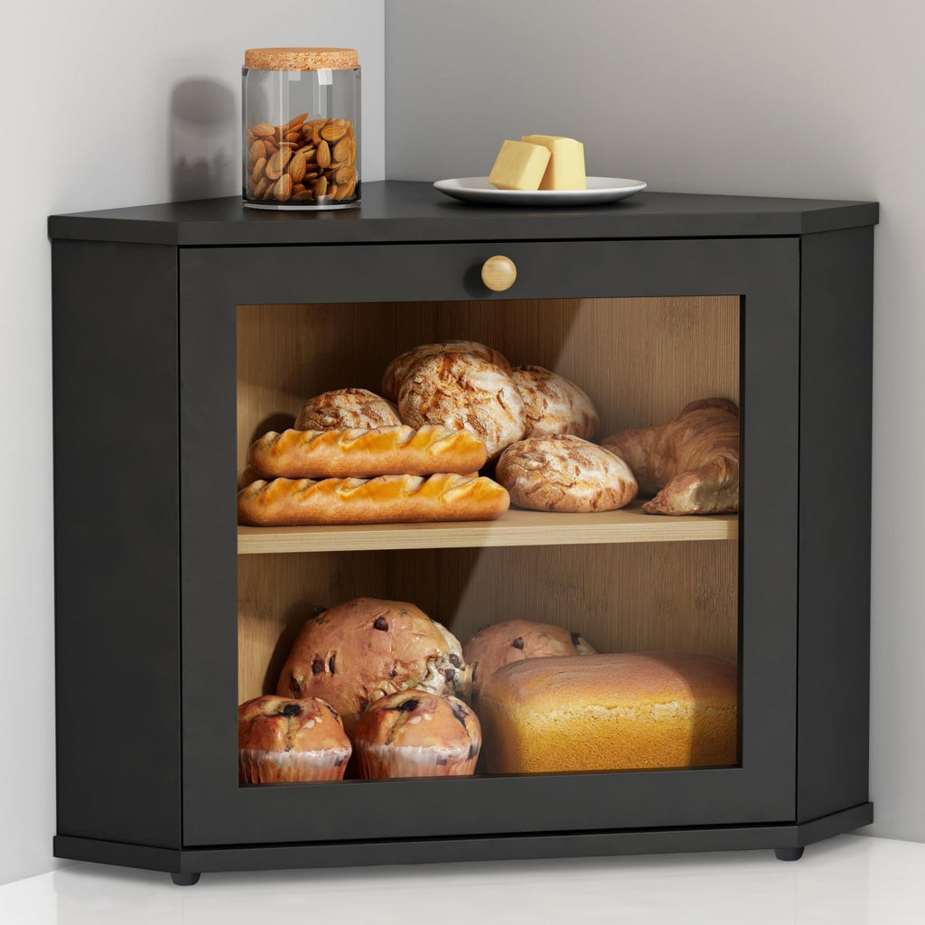 2 Tier Black Corner Bread Box G803
