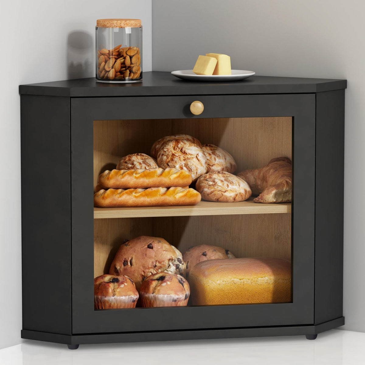 2 Tier Black Corner Bread Box G803
