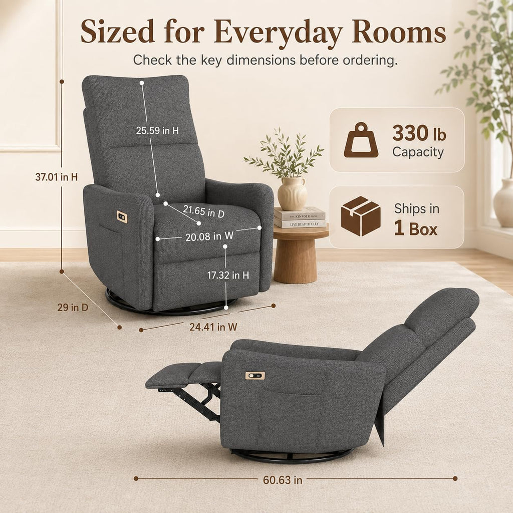 Dark Gray Swivel Rocker Recliner Chair V2008