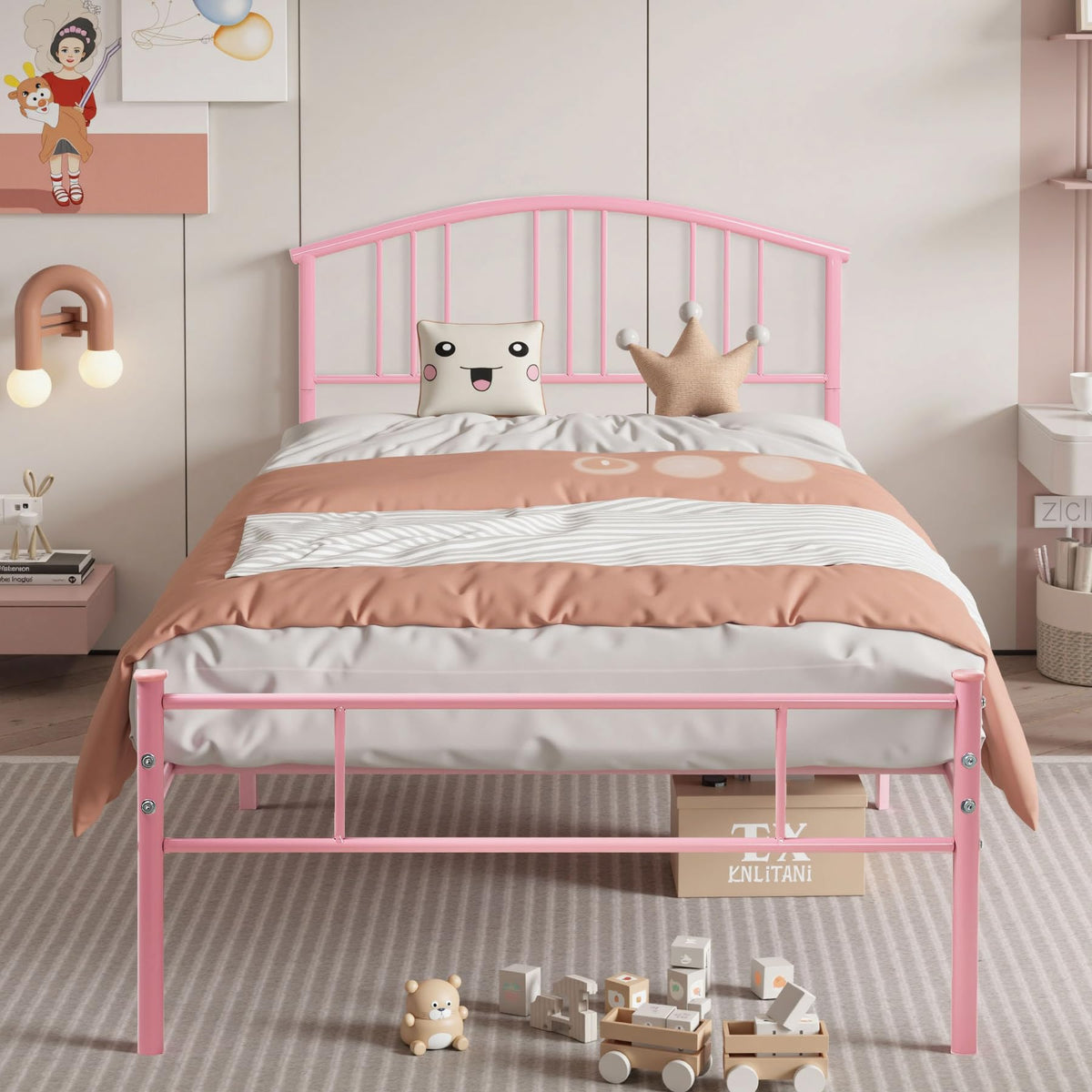 Twin Size Metal Bed Frame with Headboard and Footboard B663102