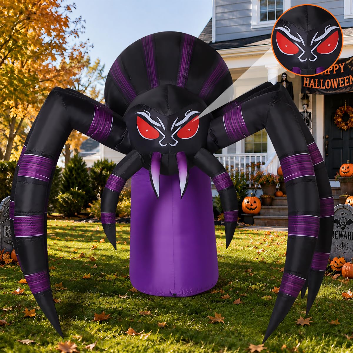 7 FT Inflatable Spider Outdoor Decoration with LED Lights D4964