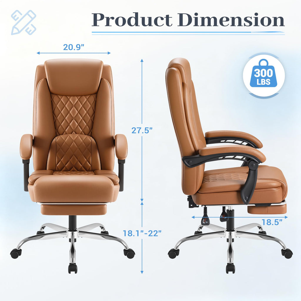 Brown Leather Ergonomic High Back Office Chair with Footrest U108