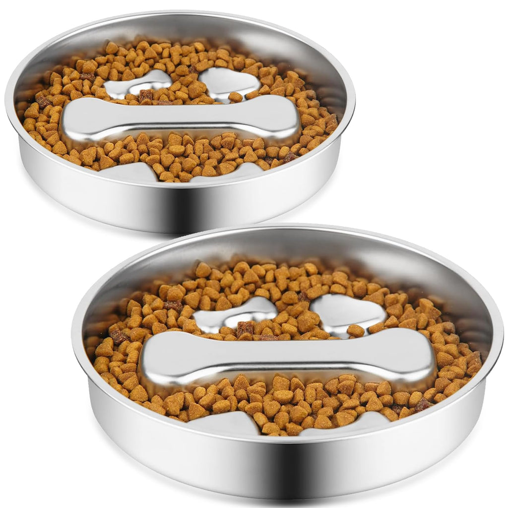 Stainless Steel Slow Feeder Dog Bowls, 2 Pcs X453