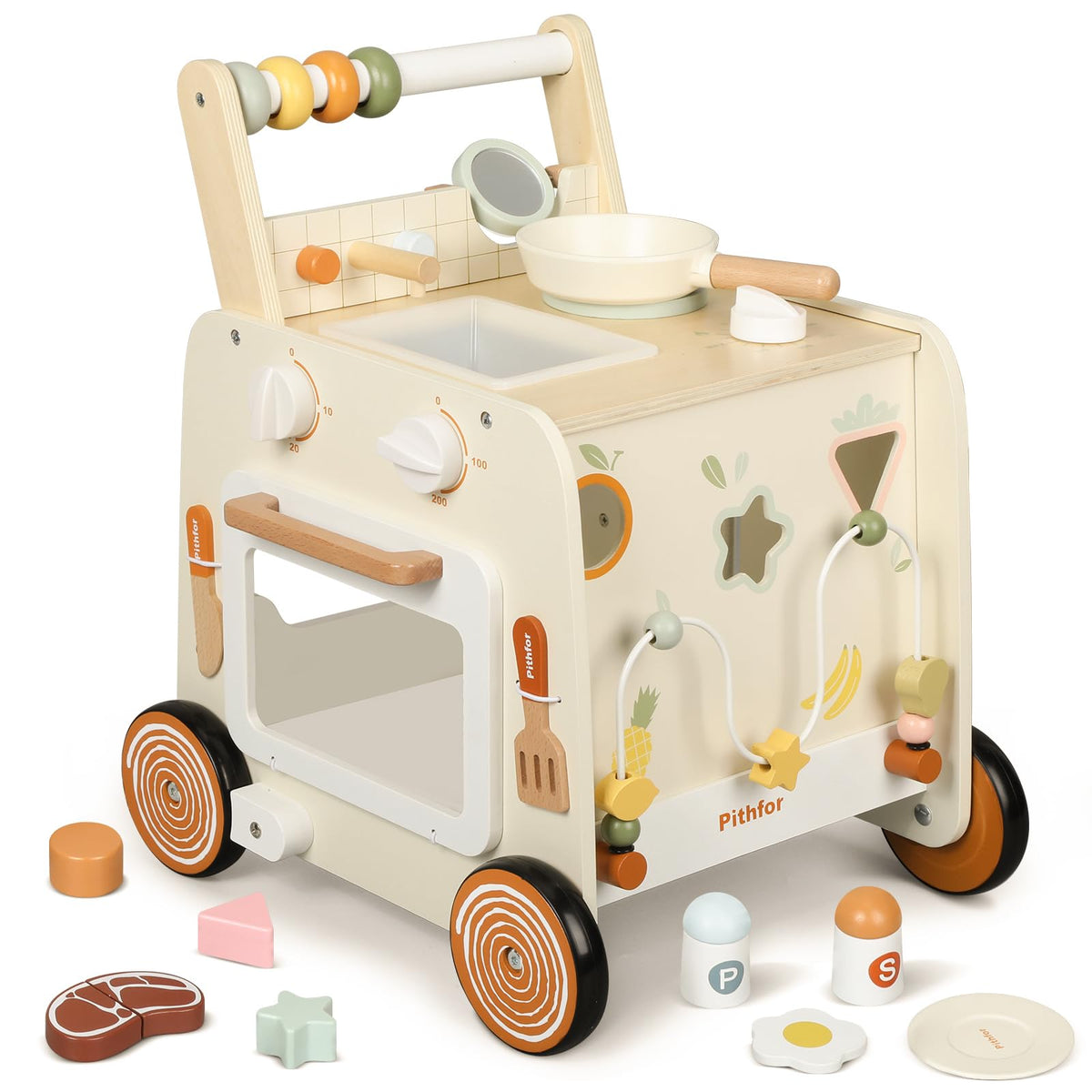 Wooden Baby Push Walker with Pretend Kitchen V815