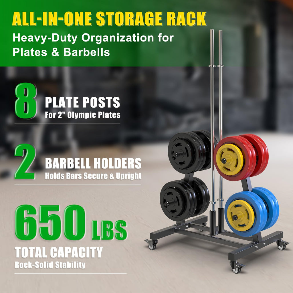 2" Olympic Weight Plate Tree Rack and Barbell Holders F721