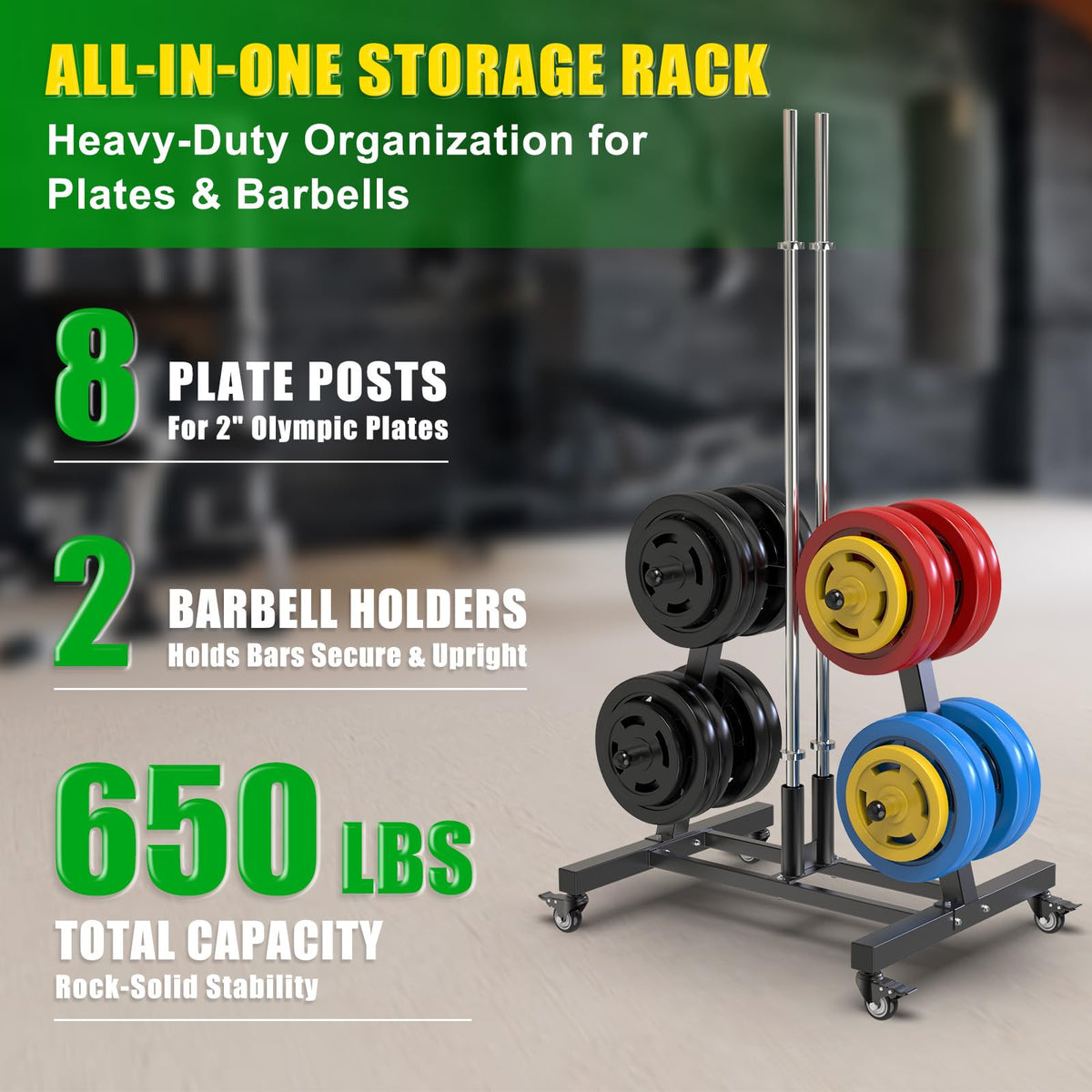 2" Olympic Weight Plate Tree Rack and Barbell Holders F721