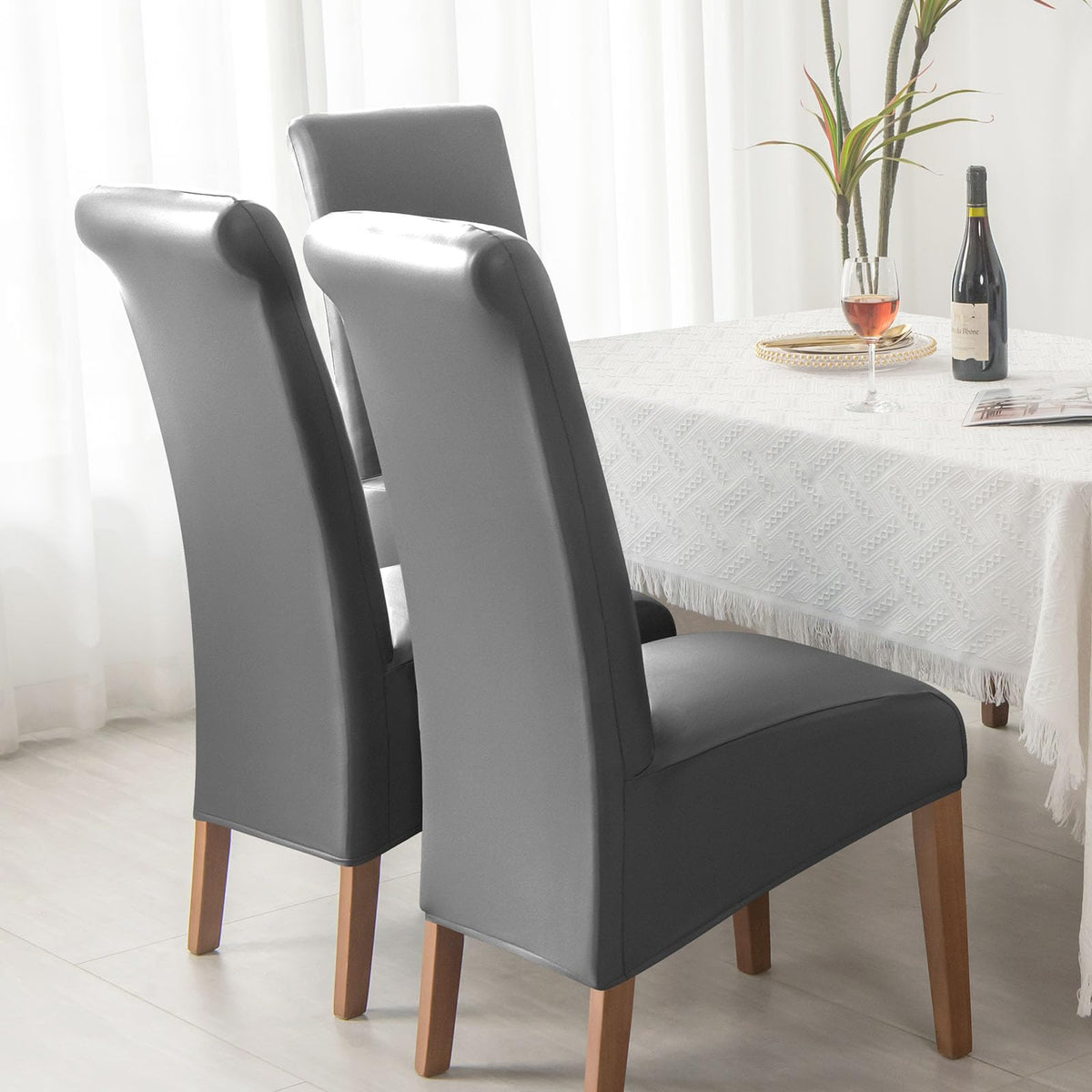 Waterproof PU Leather High Back Dining Chair Covers Set of 2 W797182
