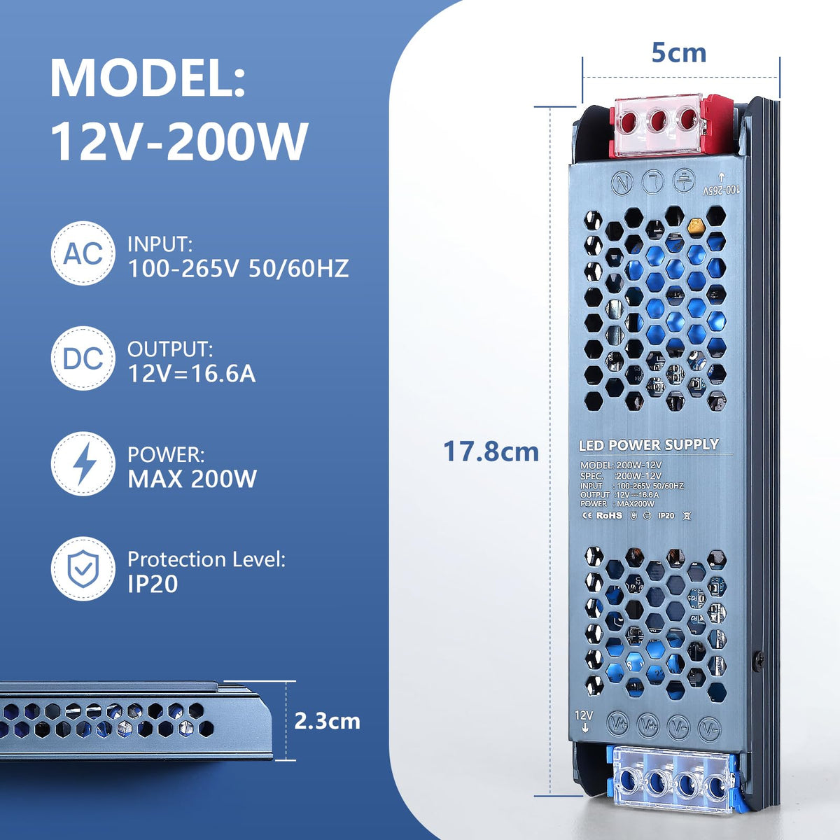 12V 200W Ultra Slim LED Power Supply K875