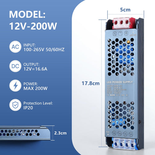 12V 200W Ultra Slim LED Power Supply K875