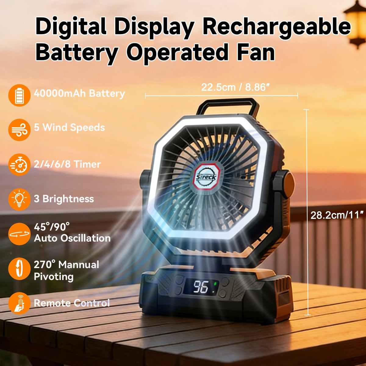 Black 10-Inch 40000mAh Portable Camping Fan K6643
