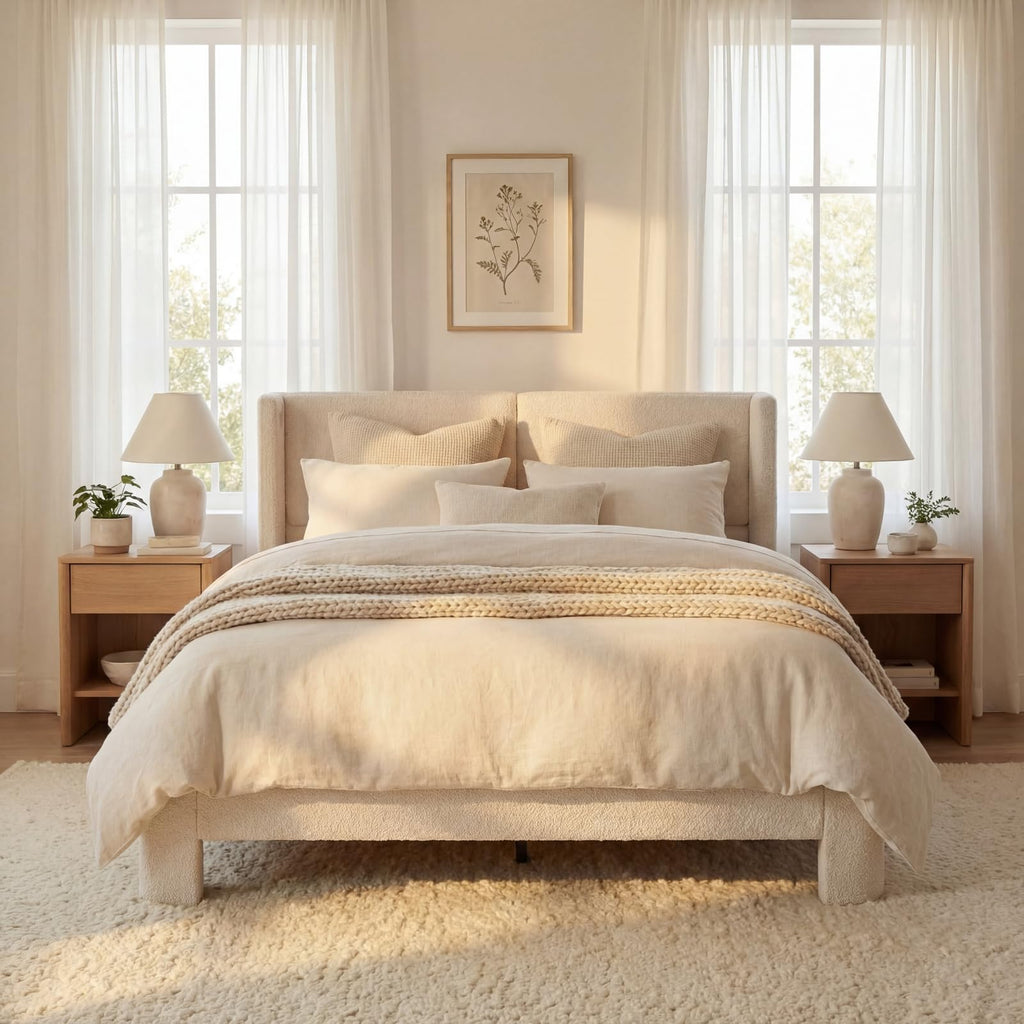 Queen Bed Frame with USB Ports & Wingback Headboard K455