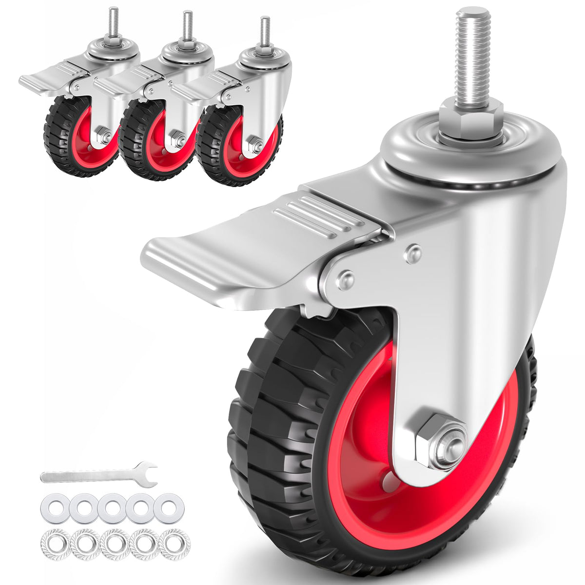 4 inch Threaded Stem Casters Wheels 3/8", Set of 4 Heavy Duty R26574