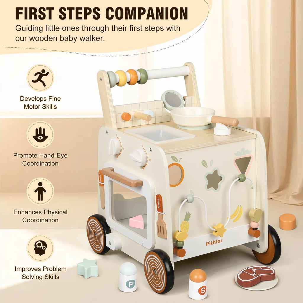 Wooden Baby Push Walker with Pretend Kitchen V815