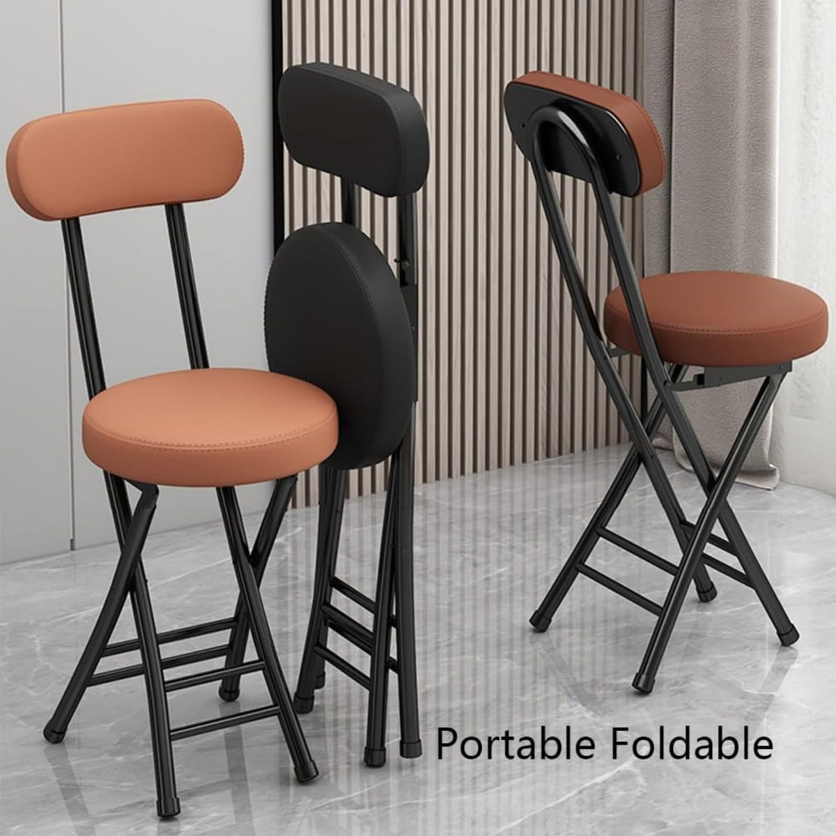 Black Cushioned Folding Stool with Backrest E27522