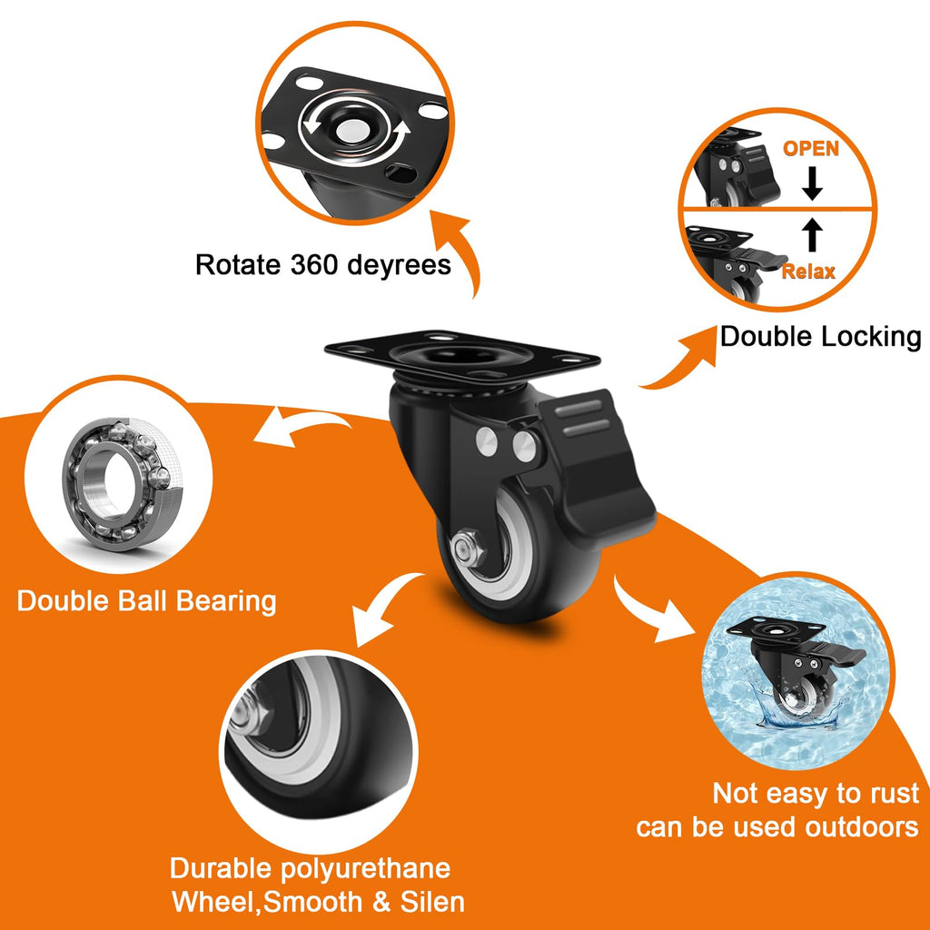 2 Inch Caster Wheel Set of 4 with Dual Brake V7651