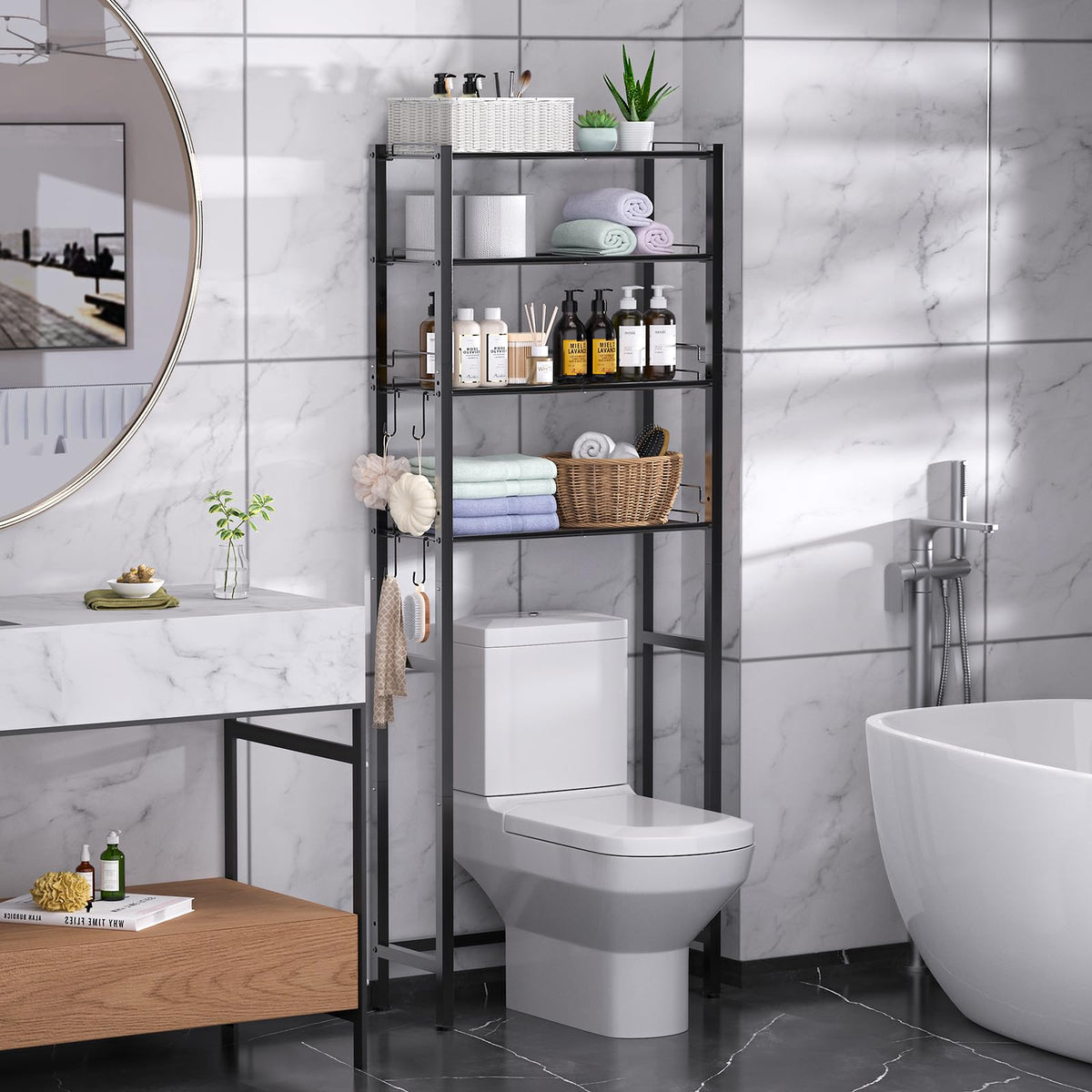4 Tier Over The Toilet Storage Rack Black U334