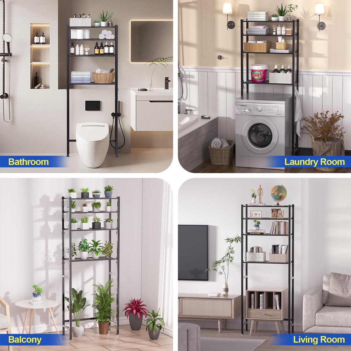 4 Tier Over The Toilet Storage Rack Black U334