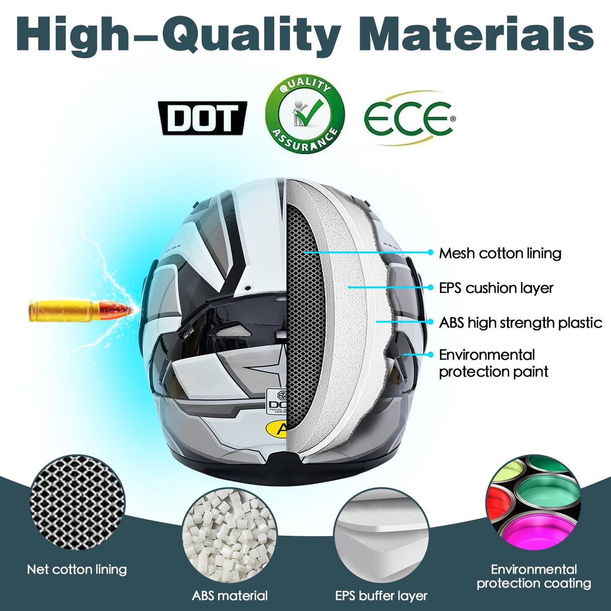 DOT Approved Flip Up Full Face Modular Motorcycle Helmet with Dual Visor X603