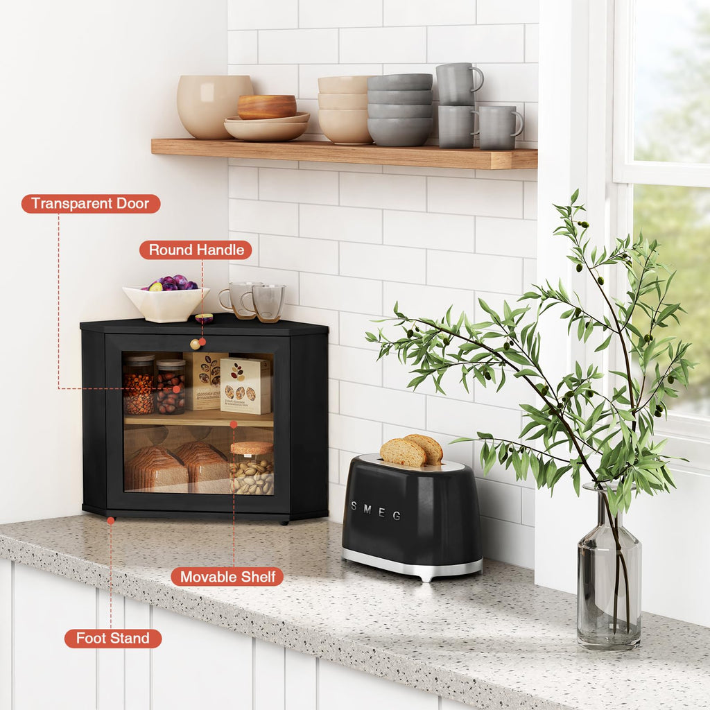 2 Tier Black Corner Bread Box G803