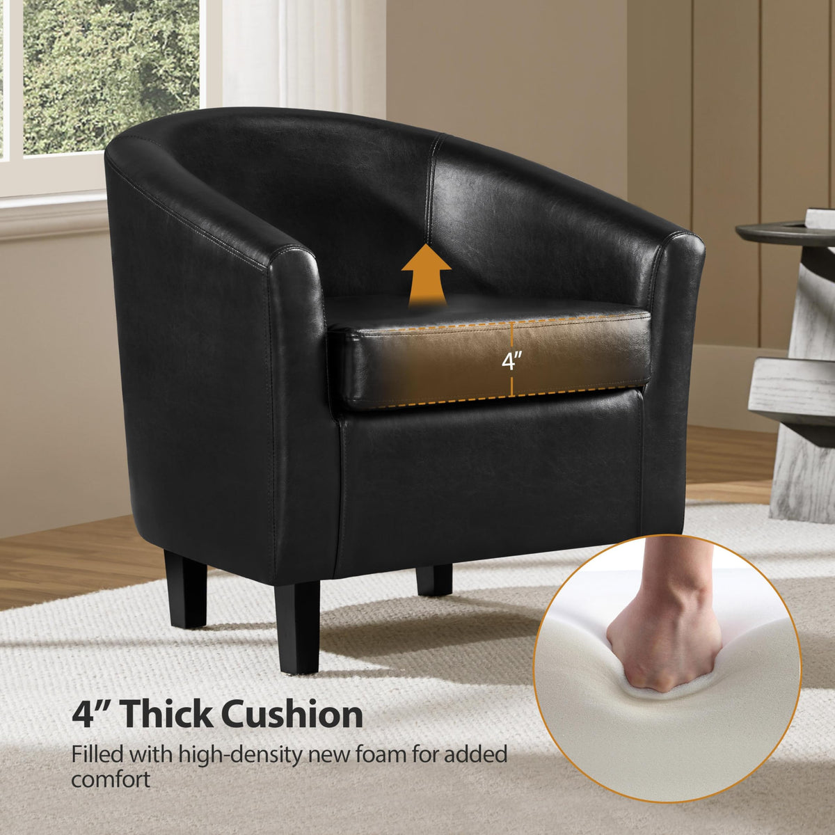 Black Faux Leather Barrel Accent Chairs D301916