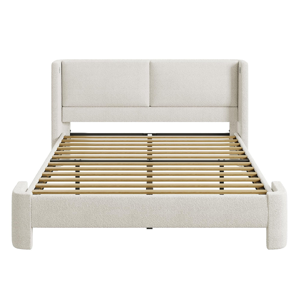 Queen Bed Frame with USB Ports & Wingback Headboard K455