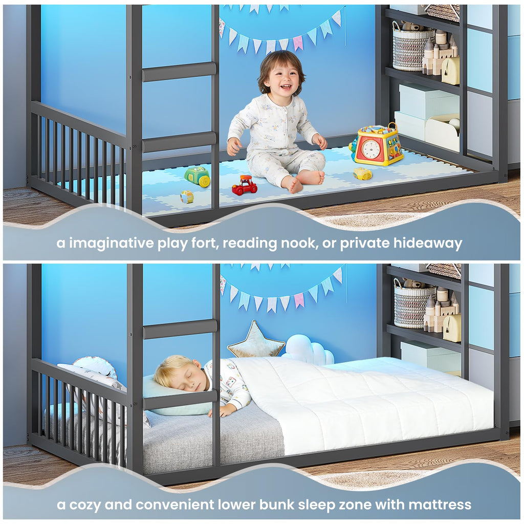 Twin Over Twin Bunk Bed with 3 Storage Drawers and Stairs I159832