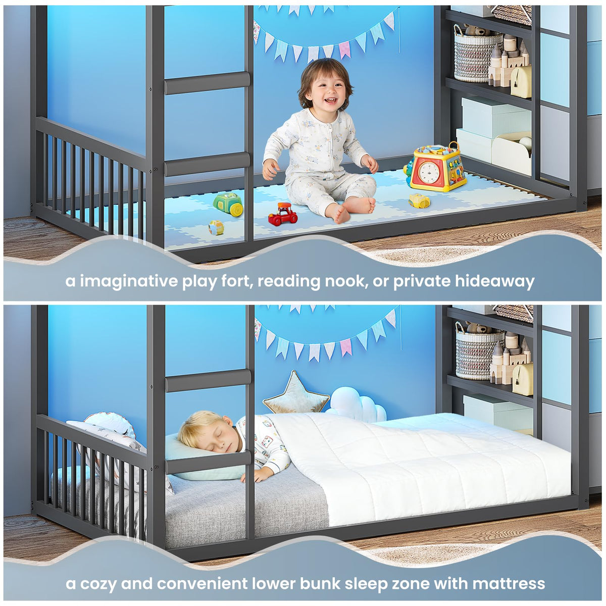 Twin Over Twin Bunk Bed with 3 Storage Drawers and Stairs I159832