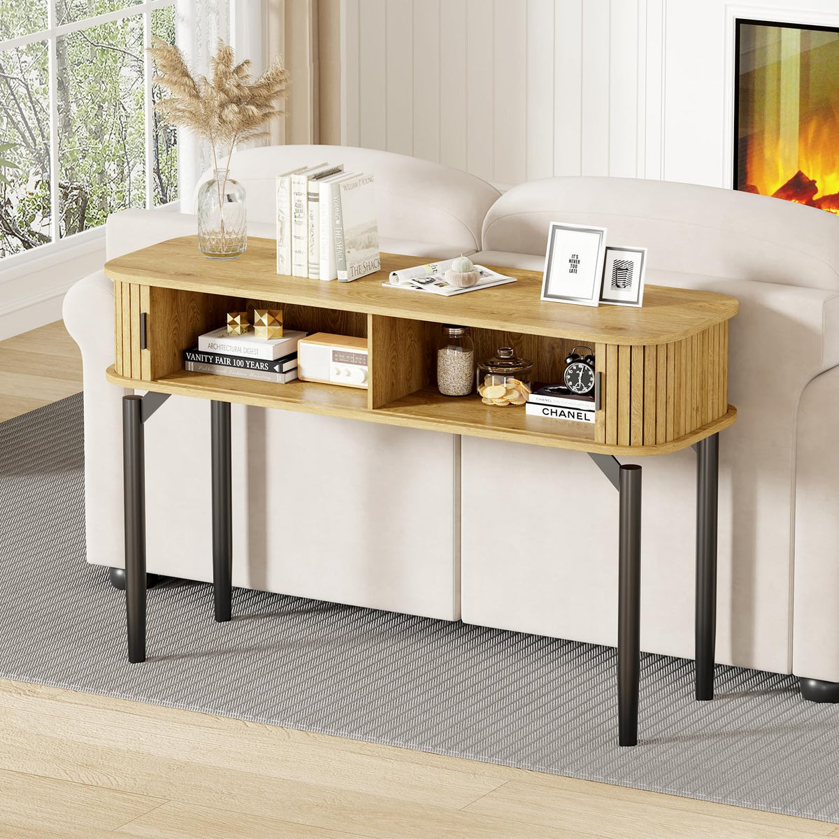 47 in Fluted Console Table with Storage W3723