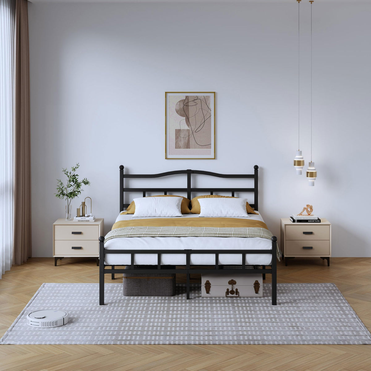 14 Inch Metal Bed Frame Full Size with Headboard Footboard Y86850