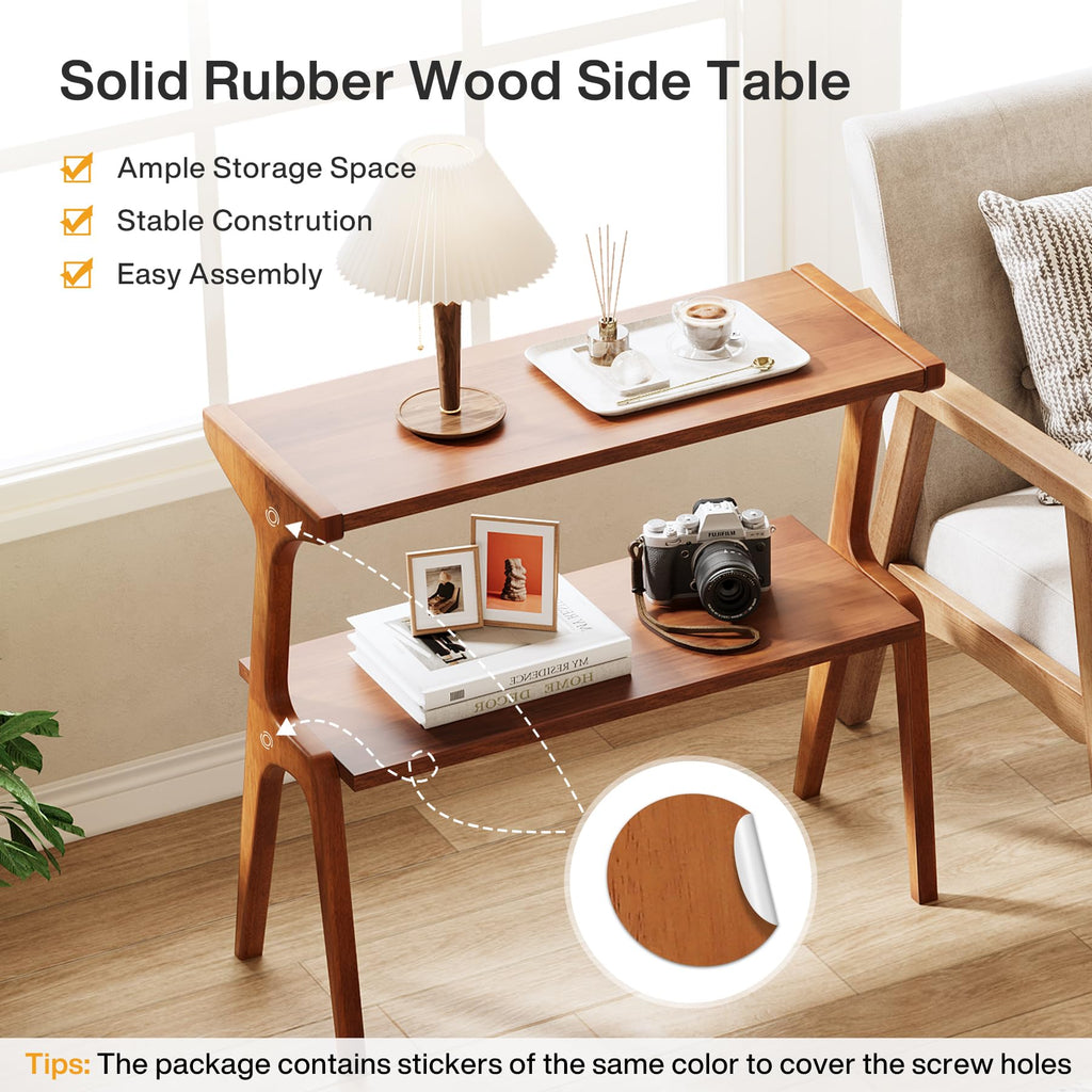 Wood 2-Tier End Table with Storage Shelves W70884