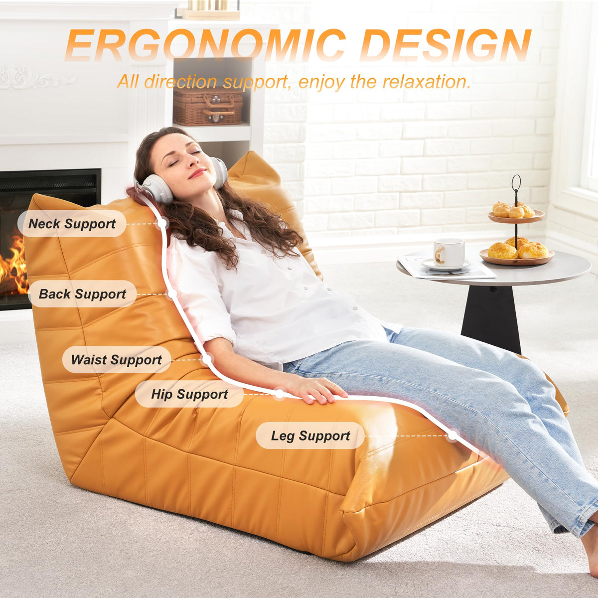 Leather Memory Foam Bean Bag Chair N33899