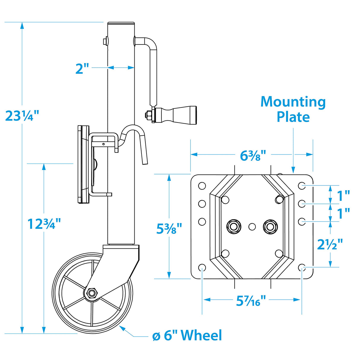 Fold Up Trailer Jack, 22-7/8 In., 1,000 Lbs R730607