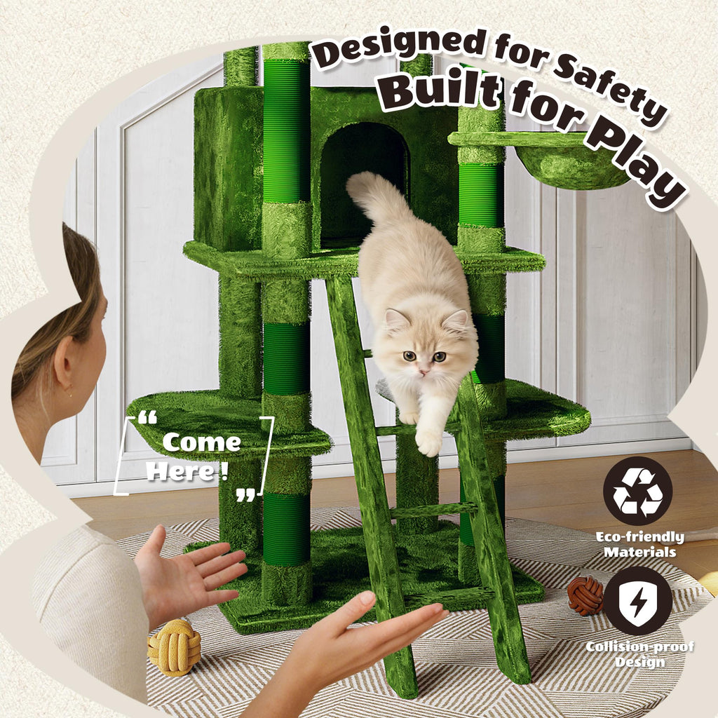 70.87'' Cat Tree Tower with Scratching Post and Hanging Hammock J6780