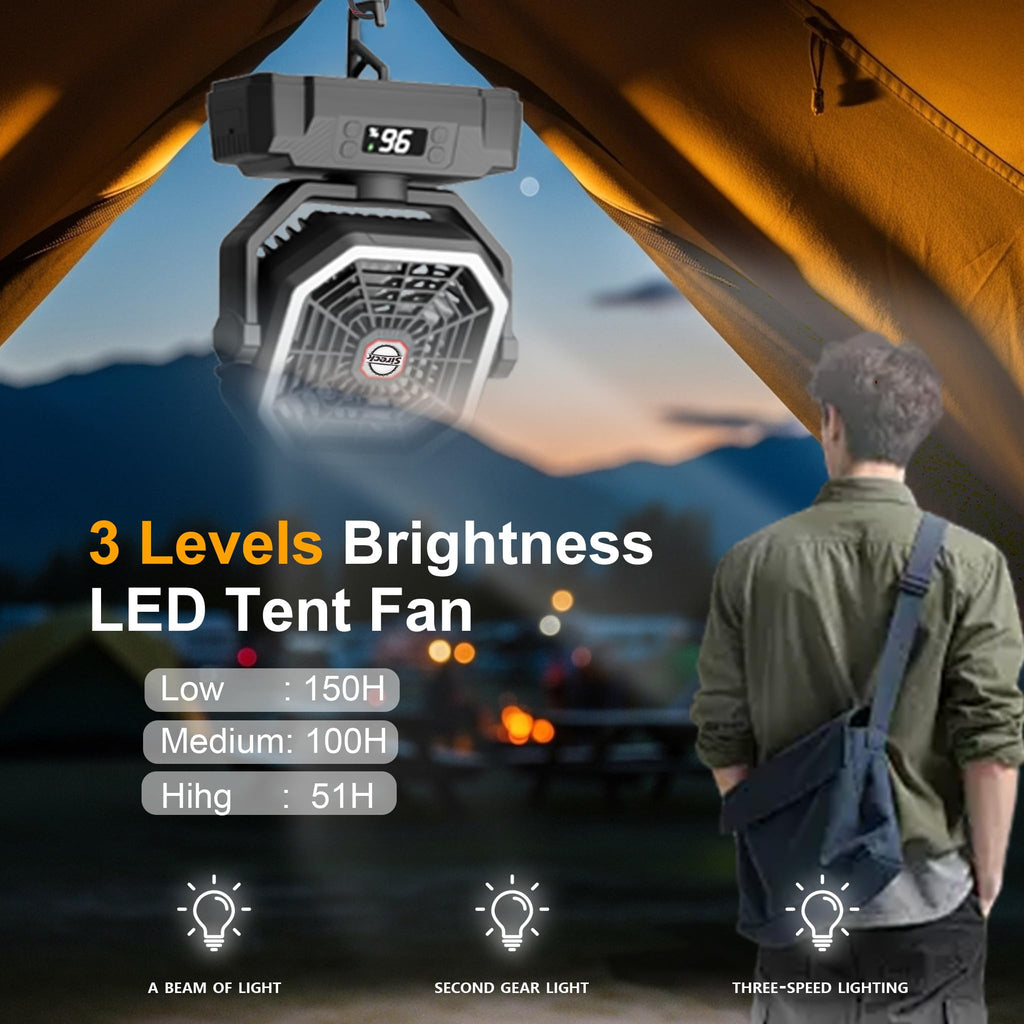 Black 10-Inch 40000mAh Portable Camping Fan K6643