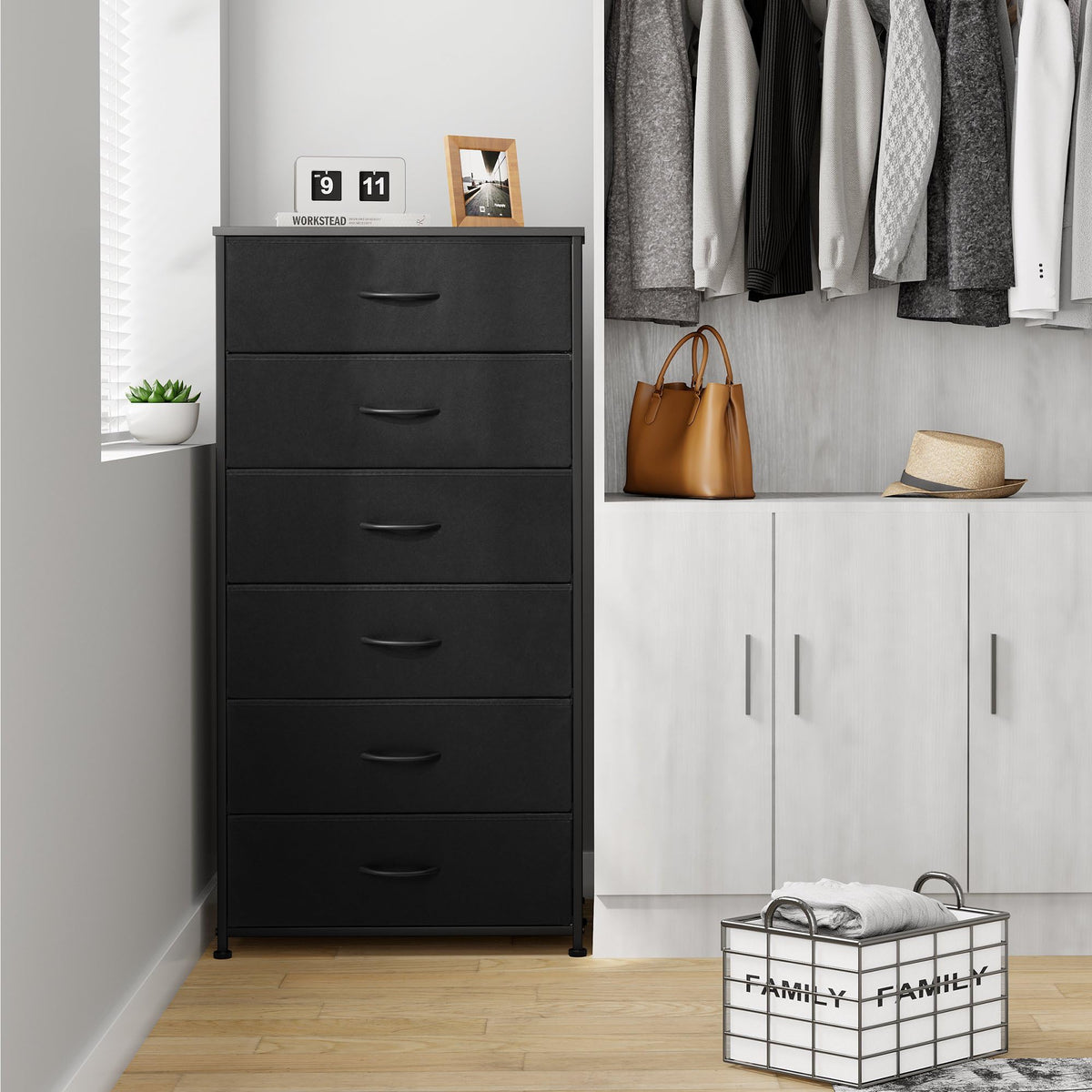 Black 6-Drawer Fabric Dresser S8803