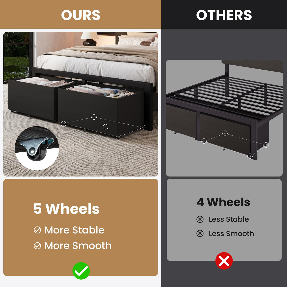 Queen Led Bed Frame with 2 Storage Drawers and Charging Station, Black E116278