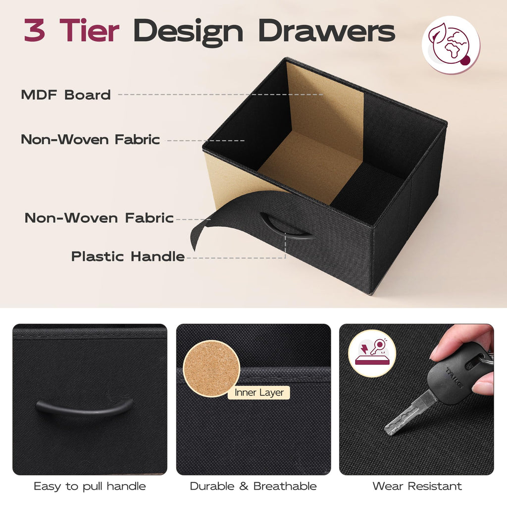 Black 6 Drawer Fabric Dresser F811