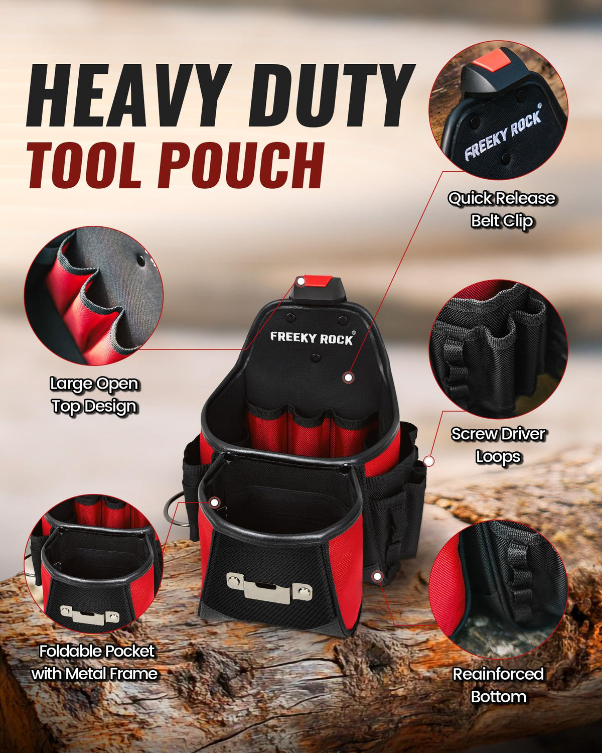 Heavy Duty Tool Belt with 2 Tool Pouches, Adjustable Work Belt Z8521