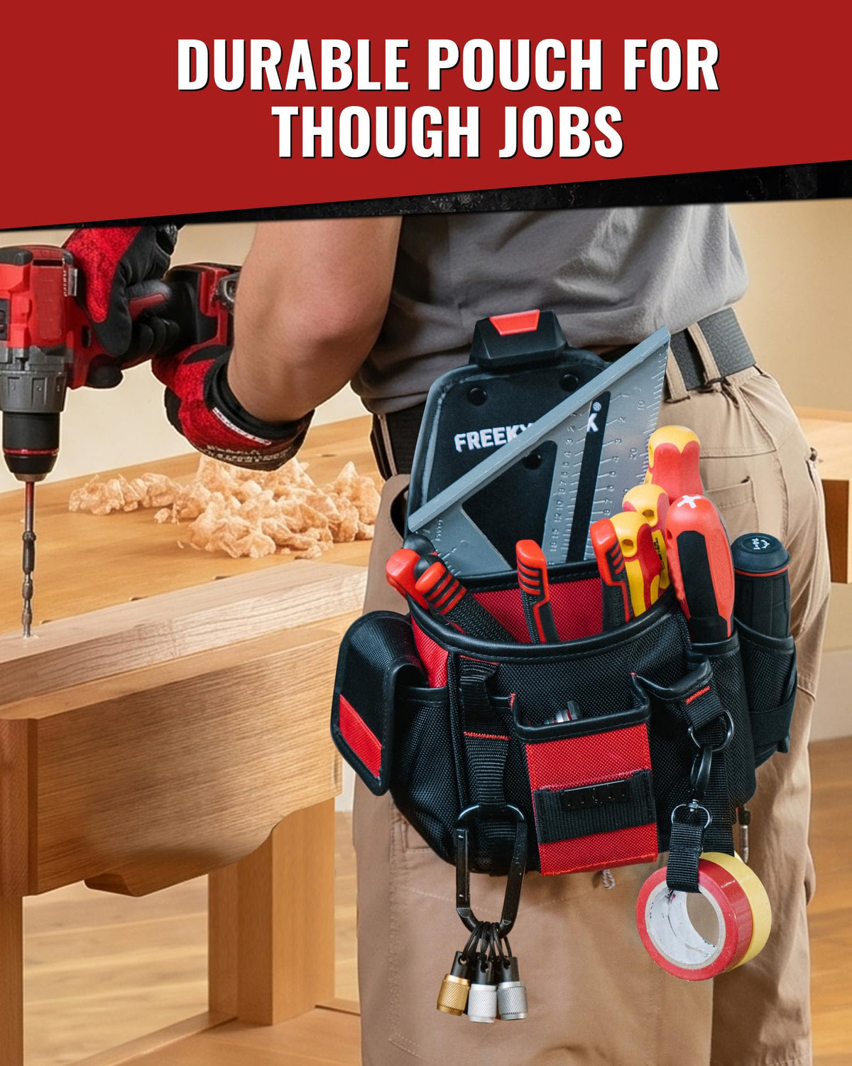 Heavy Duty Tool Belt with 2 Tool Pouches, Adjustable Work Belt Z8521