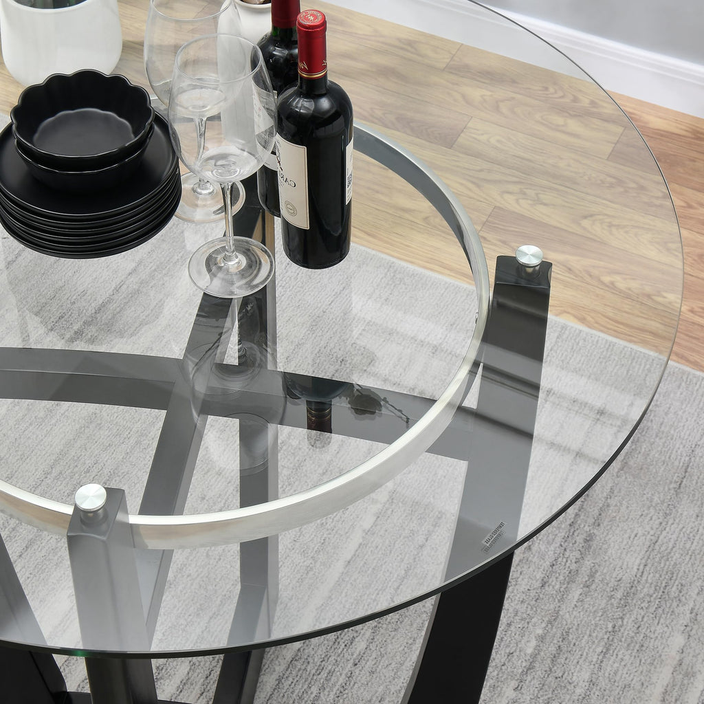 48" Glass Dining Table Set with 4 PU Leather Chairs T834886