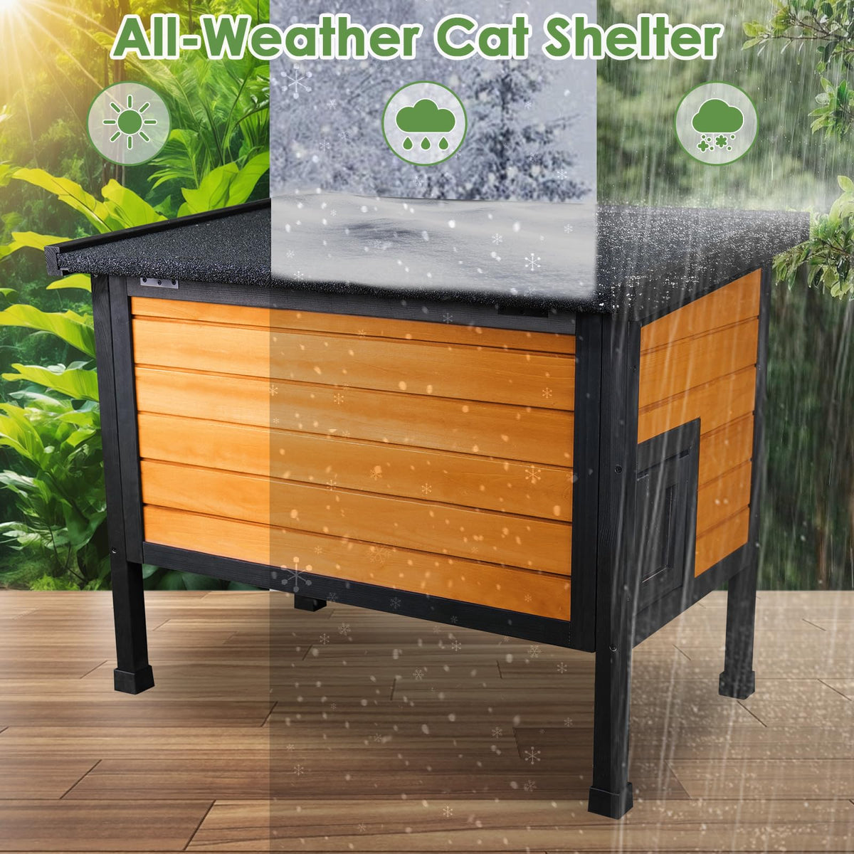 Outdoor Insulated Wooden Cat House I55770