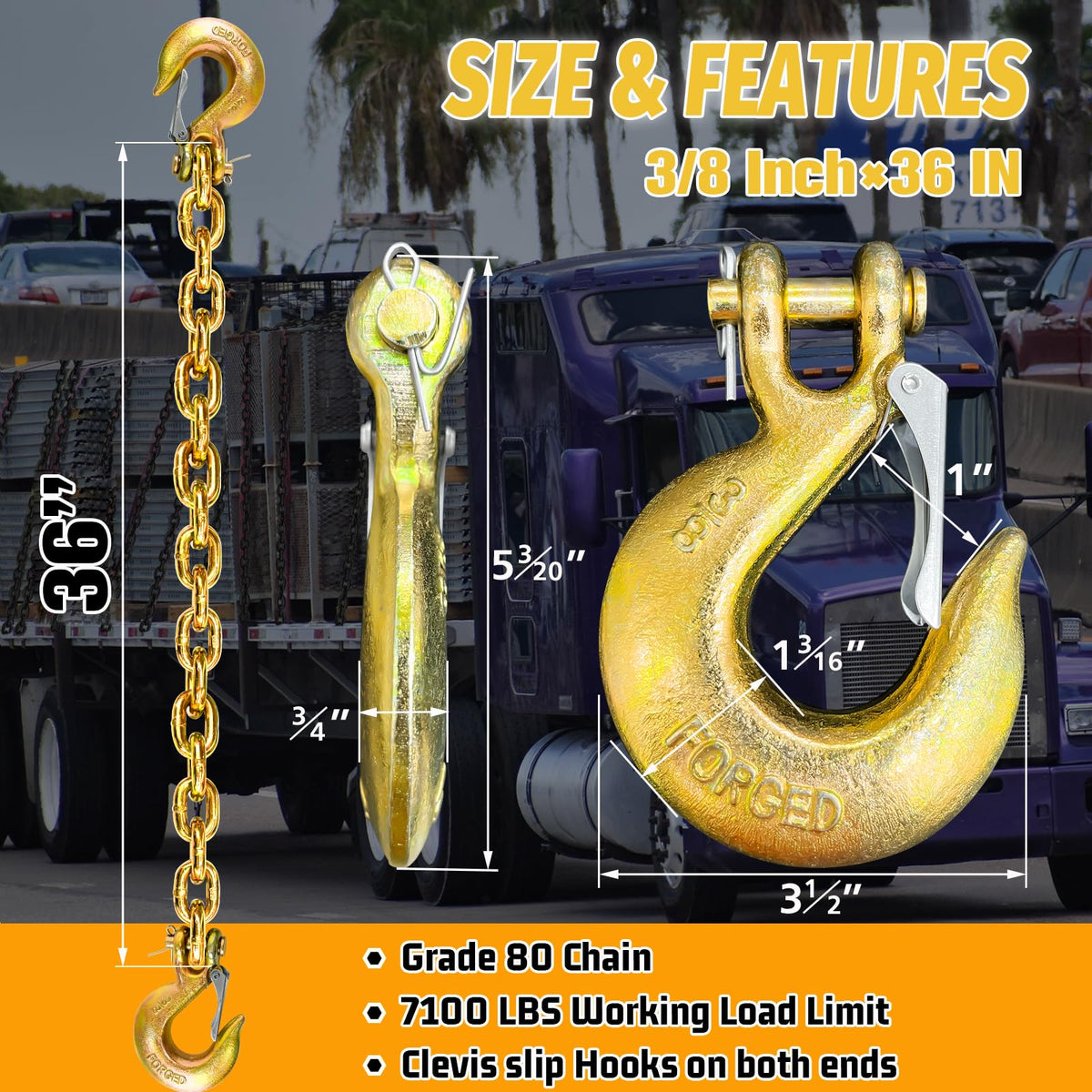 3/8"x36" Galvanized Trailer Safety Chains with Hooks, 2-Pack L12126