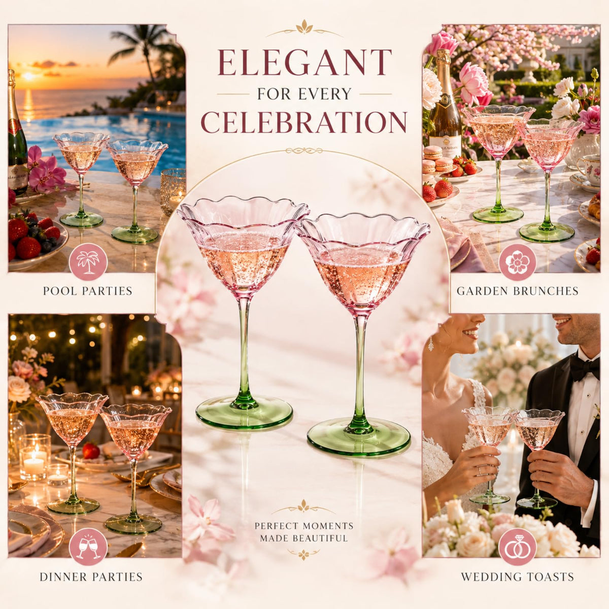 Pink Tulip Flower Cocktail Glasses 2 Set E166771