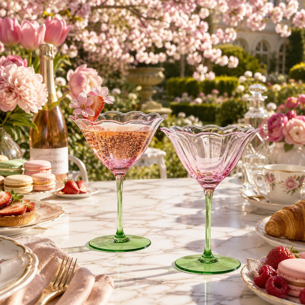 Pink Tulip Flower Cocktail Glasses 2 Set E166771