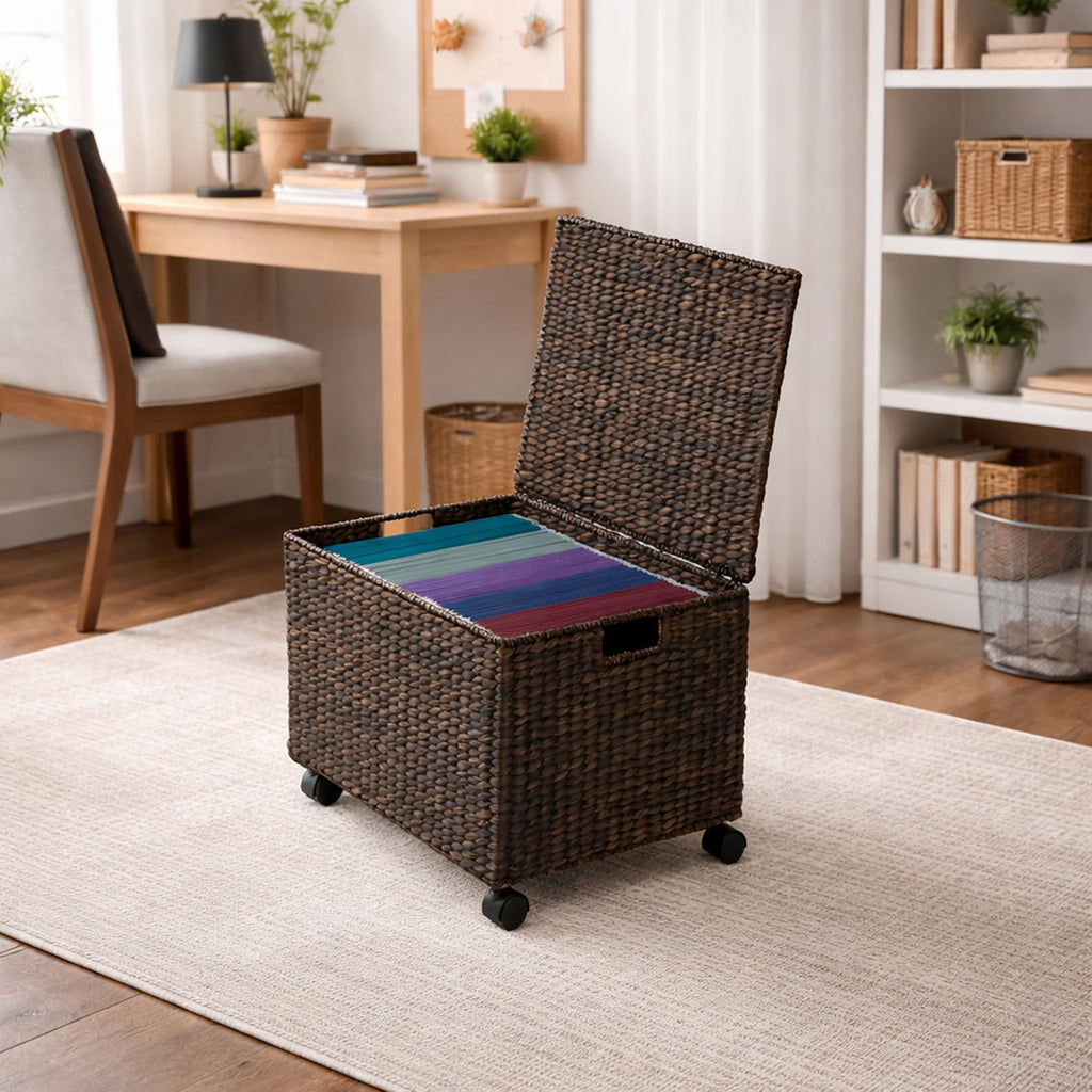 Espresso Rolling File Organizer with Lid and Wheels K872