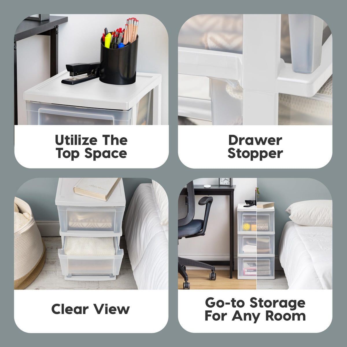 3 Drawer Slim Narrow Storage Organizer 2-Pack White Clear I39247