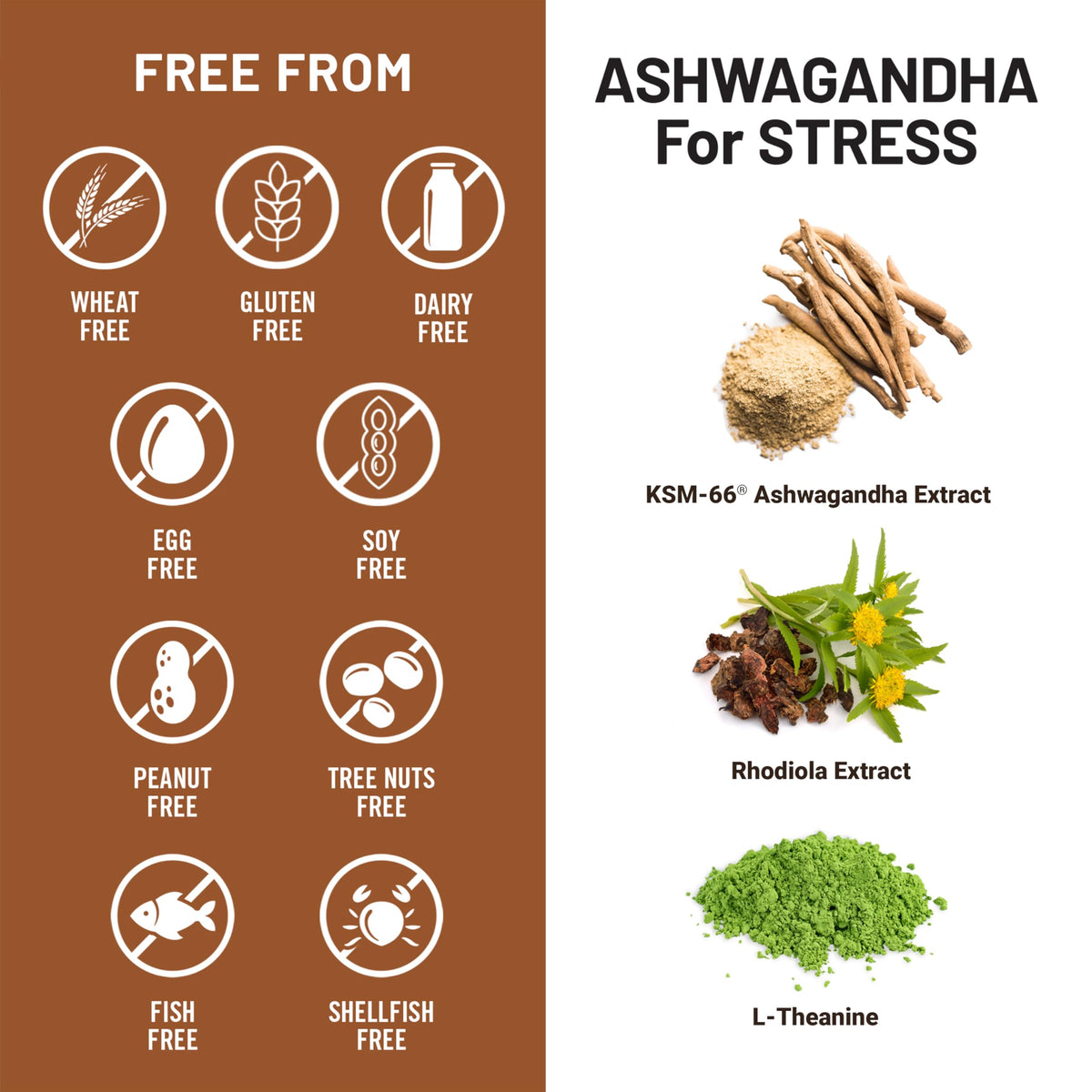 Ashwagandha with KSM-66 Extract GABA L-Theanine Rhodiola Rosea 60 Capsules M953