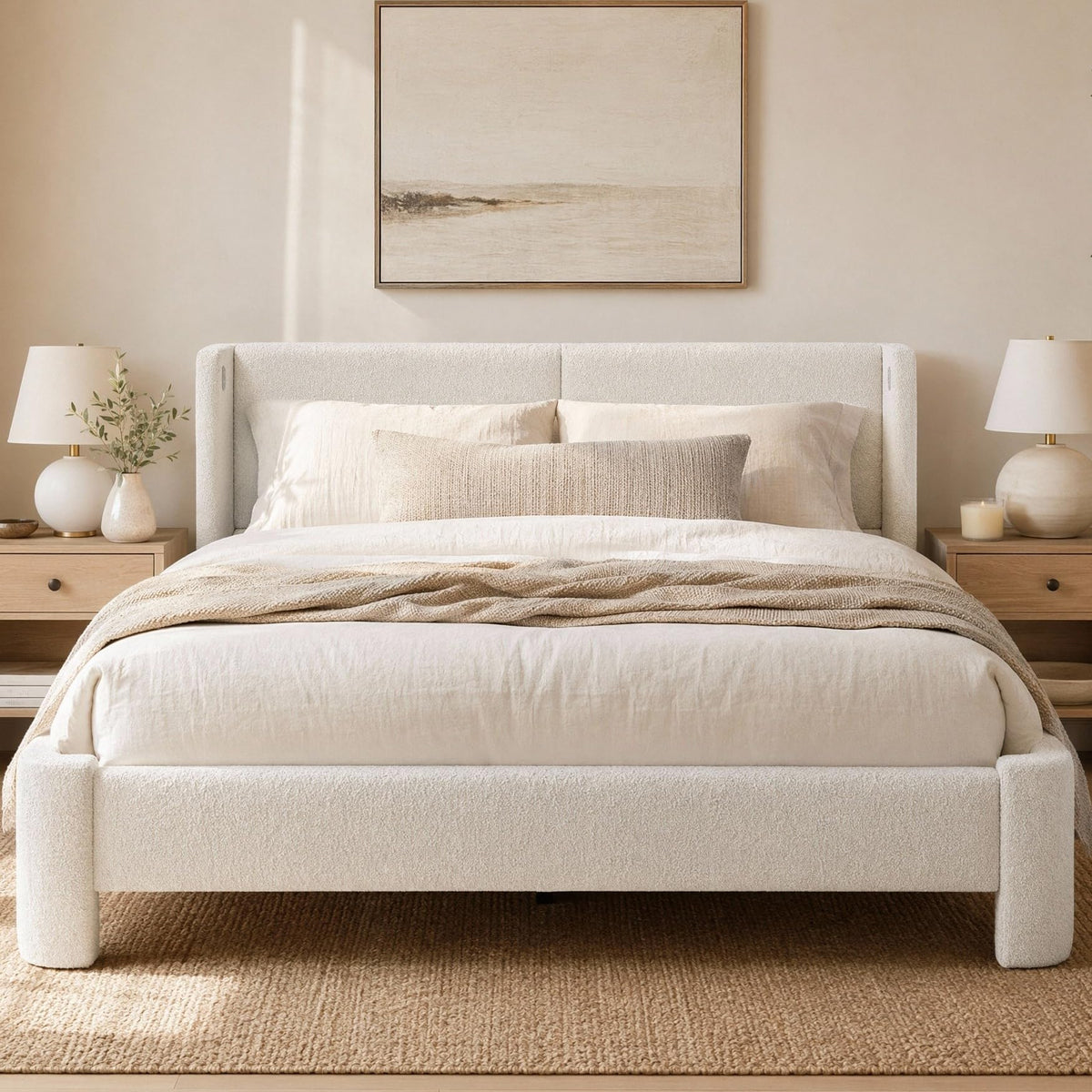 Queen Bed Frame with USB Ports & Wingback Headboard K455