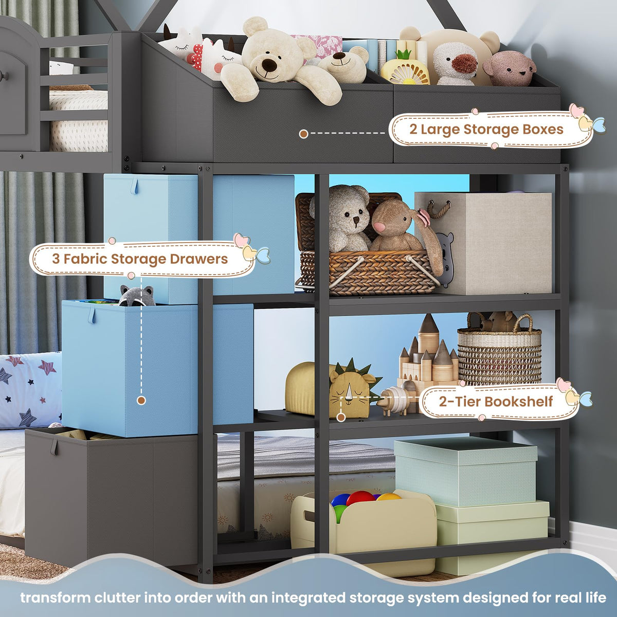 Twin Over Twin Bunk Bed with 3 Storage Drawers and Stairs I159832