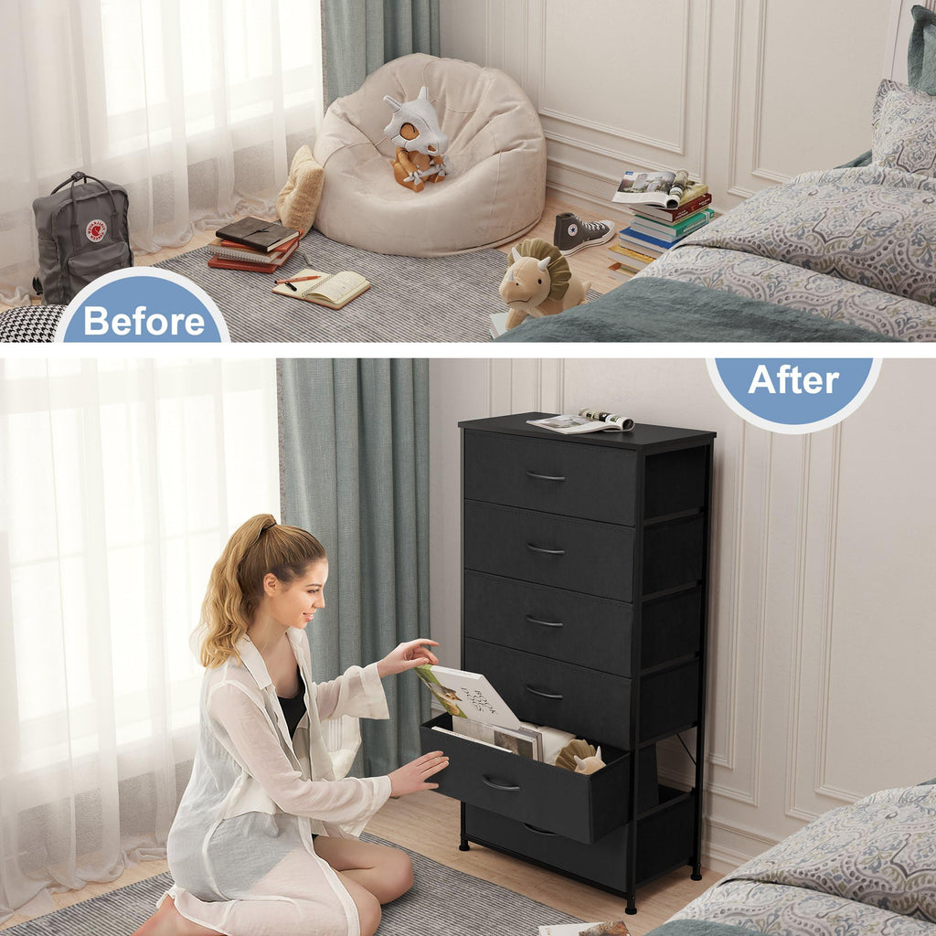 Black 6-Drawer Fabric Dresser S8803